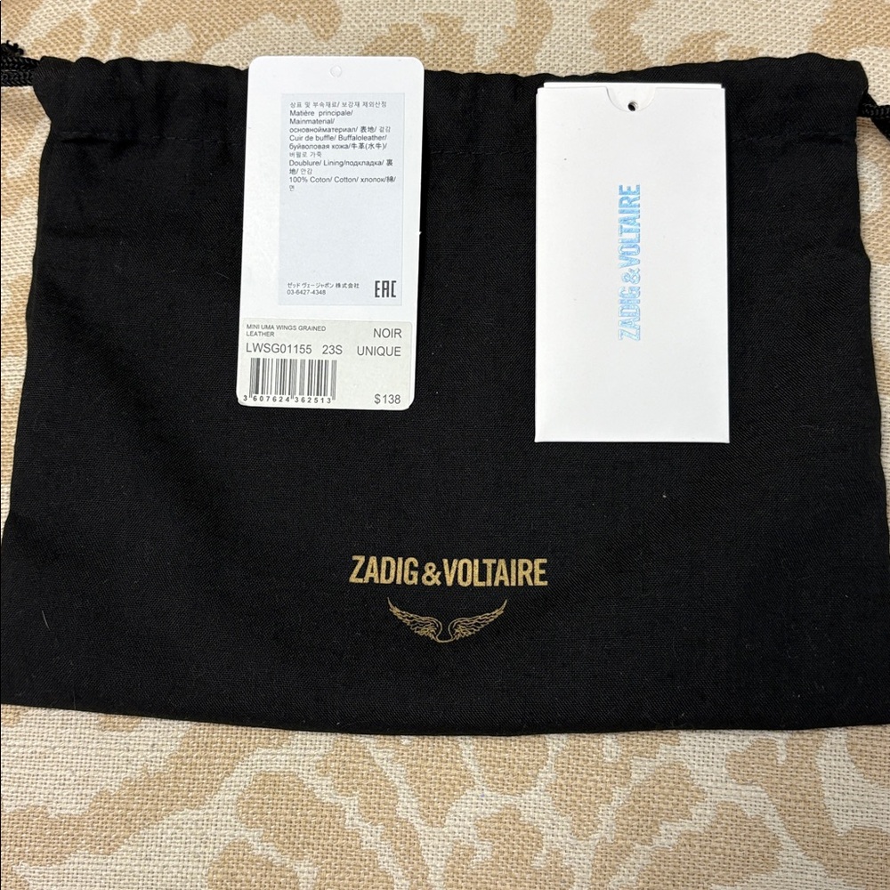 Zadig & Voltaire Noir Mini Uma Wings Leather Wristlet - Picture 6 of 9